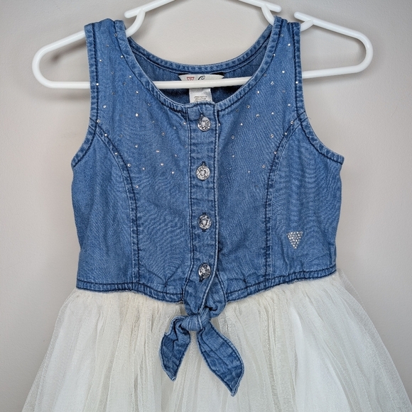 Guess 4 girl Denim Tie Front Diamond Button Tulle Skirt Dress Western - Picture 4 of 4
